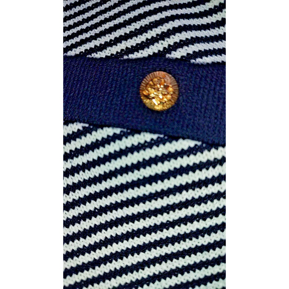 St. John Collection Marie Gray Size S Blue Pullover Sweater Hood pocket Nautical - Picture 7 of 16